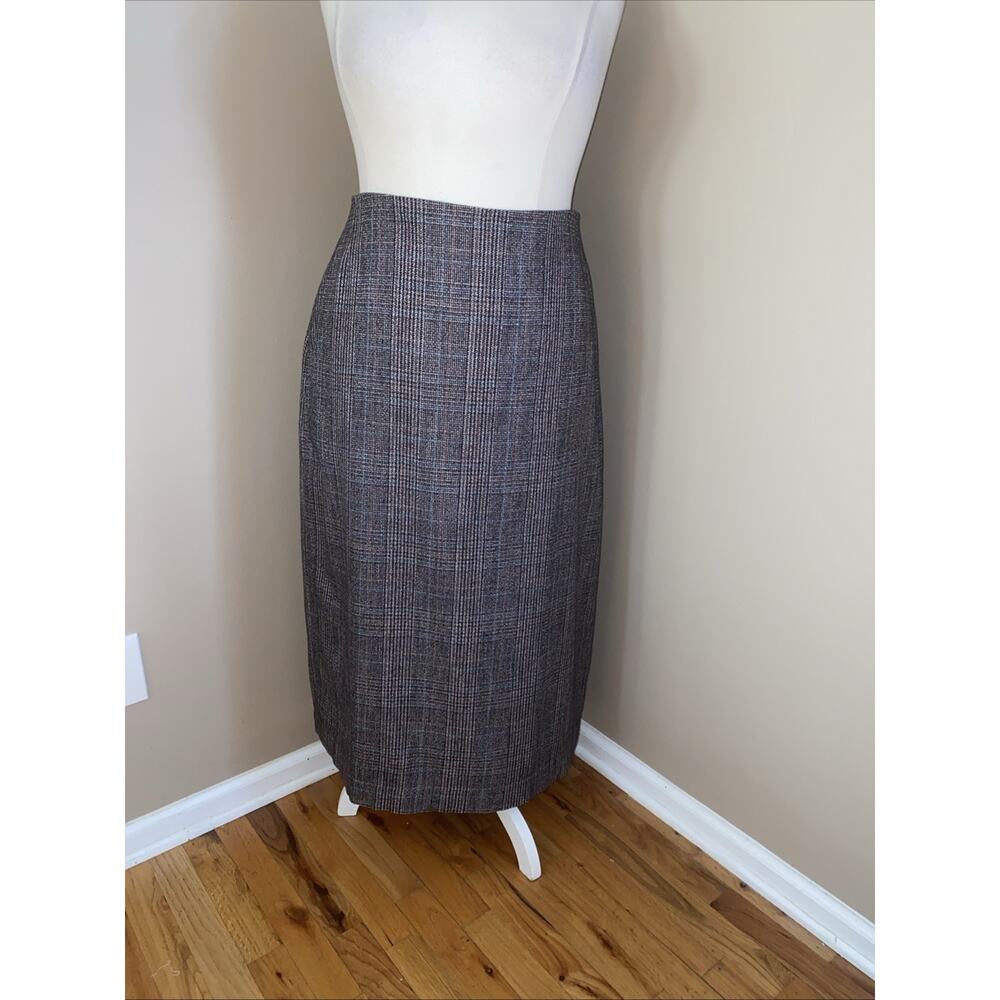 Vintage Brown Multi Check Wool Pencil Lined Skirt Plus Size 2X See Measurements